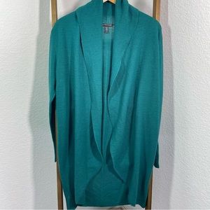 Eileen Fisher M Teal Merino wool light weight long shawl collar cardigan sweater